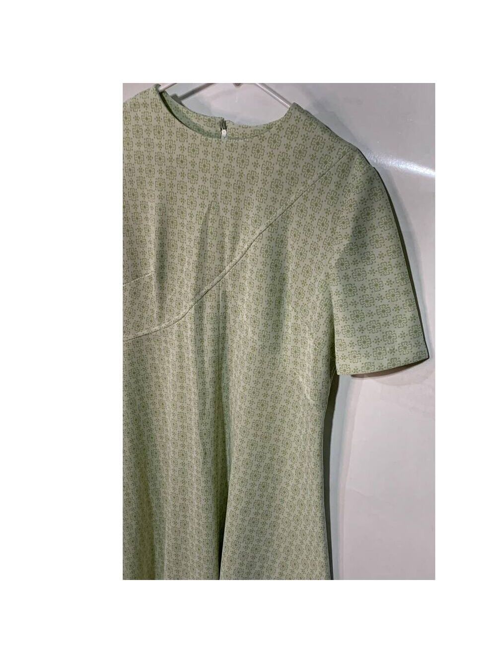 Vintage Women's Handmade Short Sleeve Fit and Flare Dress Floral Print Green - Picture 5 of 7